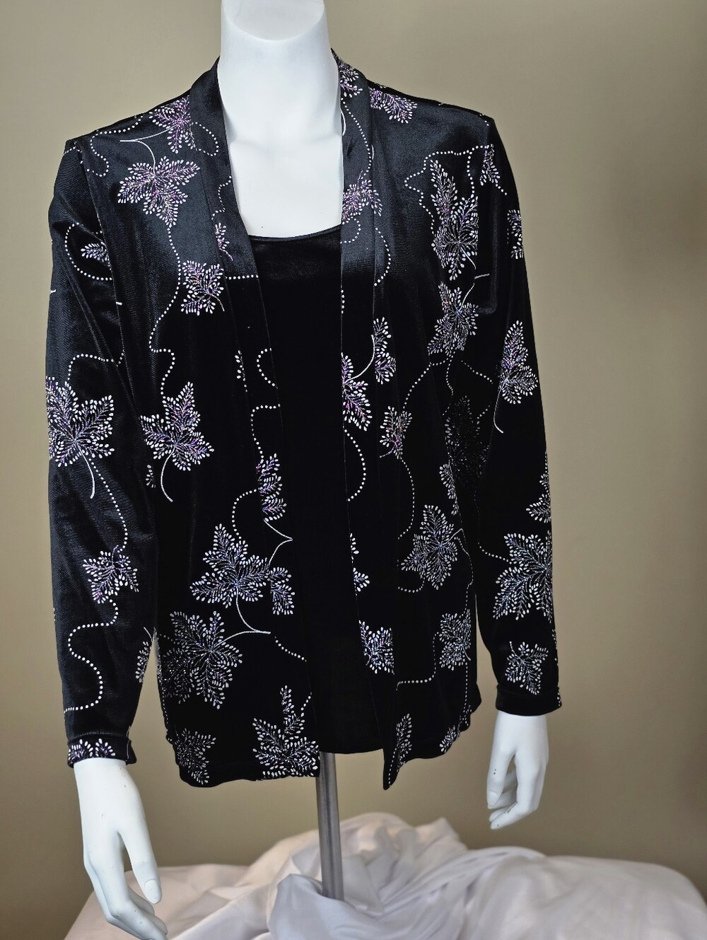 2in1 Velvet Tank And Attached Jacket Metallic Glitter Embellished.
